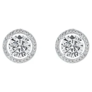 18k White Gold Plated Silver Halo Stud Earrings