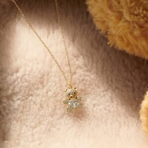 Artificial Gold Plated Teddy Bear Pendant Necklace