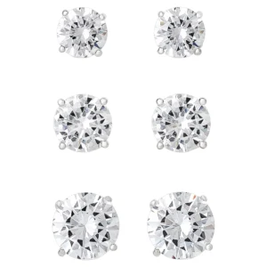 Artificial Cubic Zirconia Round Stud Earrings, 3 Pack