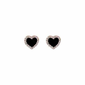 Luxury Black Enamel Heart Stud Earrings