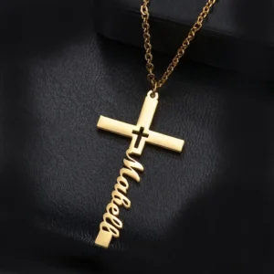 Artificial Cross Pendant Stainless Steel Necklace