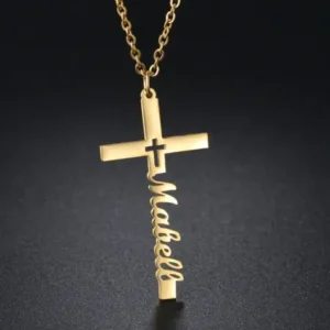 Artificial Cross Pendant Stainless Steel Necklace